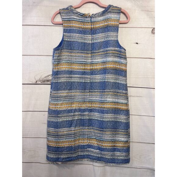 Akemi + Kin Size 6 Shift Dress Woven Denim Print Fray Accents - Picture 2 of 6